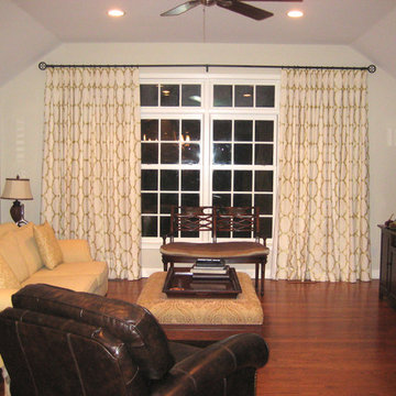 Gold and White Geometric Box Pleated Draperies with Contemporary Hardware