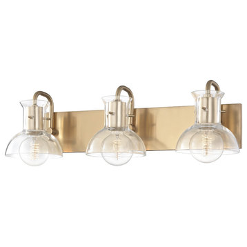Riley 3-Light Bath-Light, Clear Glass, Finish: Aged Brass