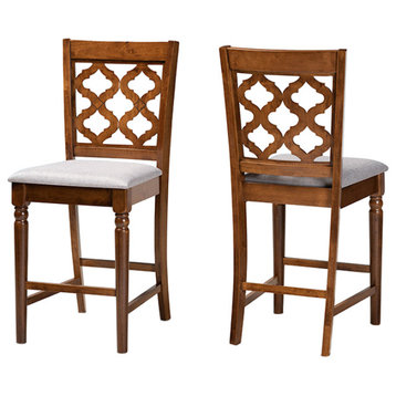 Holmes Modern Upholstered 2-Piece Counter Stool Set, Gray/Walnut Brown