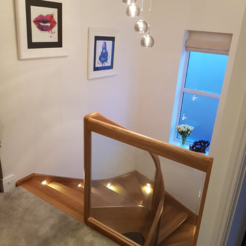 Oak Staircase with glass balustrade and LED lights