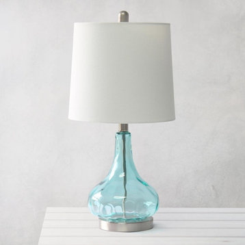23.25 Modern Dimpled Glass Endtable Bedside Table Lamp, White Fabric Clear...