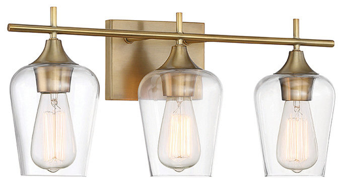 Octave Bathroom Vanity Light, Warm Brass, 3-Light