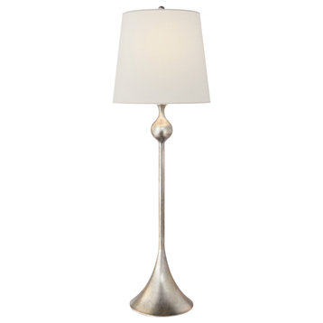 Dover Buffet Lamp, 1-Light, Burnished Silver Leaf, Linen Shade, 31.25"H