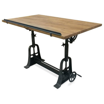Industrial Architect's Drafting Desk - Adjustable Cast Iron Base - Tilt Top