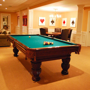 This is an example of a classic basement in Newark with orange floors.