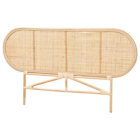 Bohemian Natural Brown Rattan Queen Size Standalone Headboard