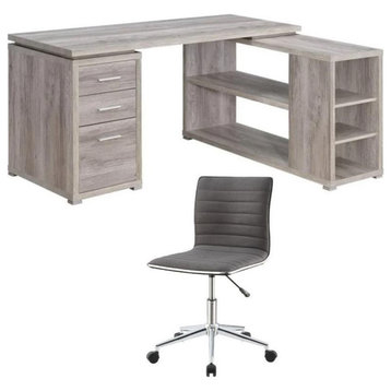 Home Square 2 Piece Set with L-Shaped Desk & Office Chair in Gray Driftwood/Gray