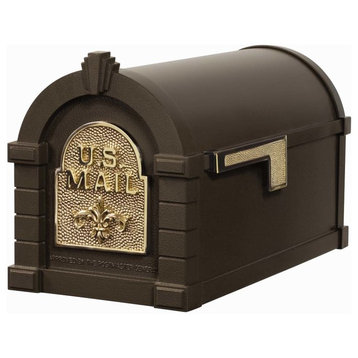 Gaines Mfg Keystone Curbside Bronze Mailbox, Polished Brass, Fleur-De-Lis