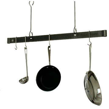 Handcrafted 36" Offset Hook Ceiling Bar w 6 Hooks Hammered Steel