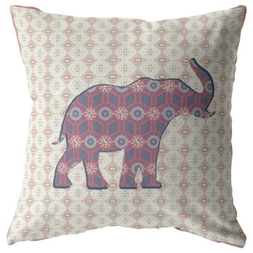 18" Magenta Elephant Decorative Suede Throw Pillow