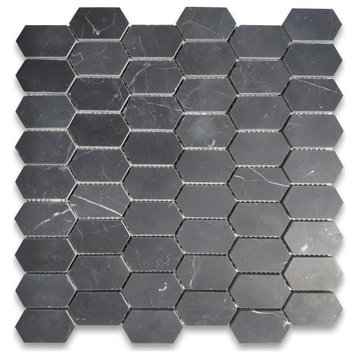 Nero Marquina Black Marble Constellation Hexagon Mosaic Tile Honed, 1 sheet
