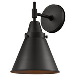 INNOVATIONS LIGHTING - INNOVATIONS LIGHTING 447-1W-BK-M13-BK Caden 1 Light 9 inch Sconce - INNOVATIONS LIGHTING 447-1W-BK-M13-BK Caden 1 Light 9 inch SconceInnovations Lighting Caden 1 Light 9 inch Matte Black SconceMetal Finish (Body): Matte BlackMetal Finish (Shade): Matte BlackMetal Finish (Canopy/Backplate): Matte BlackMaterial: SteelShade Material: MetalDimension(in): 11.375(H) x 8(W) x 9.25(Ext)Backplate Dimension(in): 0.875(D) x 5(Dia)Shade Size(in): 6.125(H) x 8(Dia)Bulb: (1)60W Incandescent Medium Base(Not Included)Voltage: 120Dimmable: YesColor Temperature(Kelvin): 2200CRI: 99.9Lumens: 220Glass or Metal Shade Shape: ConeShade Fitter Measurement: 3.25 inch FitterADA Compliant: NoStyle: Retro, IndustrialUl Certification Type: Damp LocationWarranty: 2 Year Finish, Lifetime Electrical