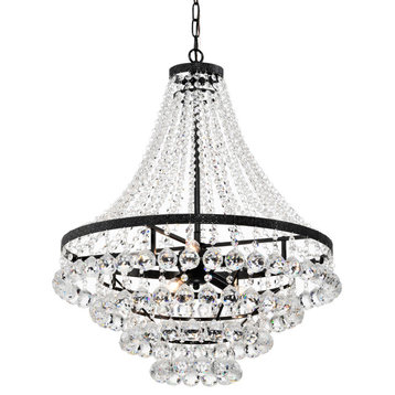 7-Light Antique Black and Crystal Empire Four Tier Chandelier