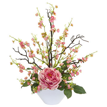 Rose and Cherry Blossom Artificial Arrangement, Pink