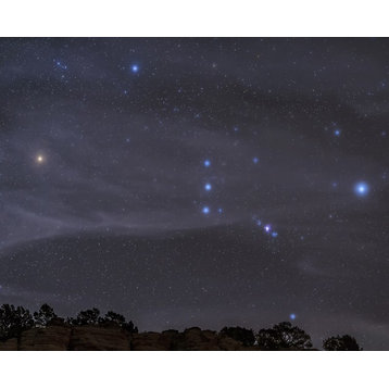 The Orion Constellation Rises Over A Hill Through High Thin Clouds, Print