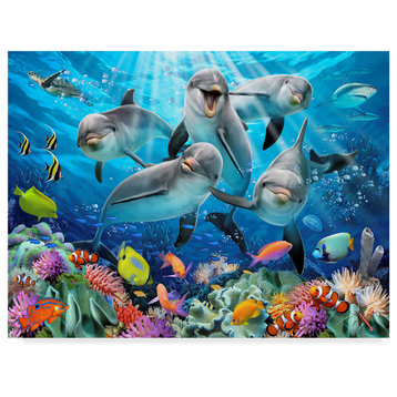 "Five Happy Dolphins" by Howard Robinson, Canvas Art