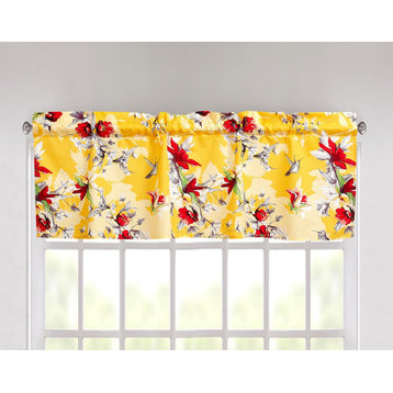 Floral Sunshine Yellow Hummingbirds Window Curtain Valance, 18"x52"