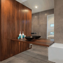 Spotted Gum vanity top and feature wall - Vanity Tops And Side Splashes