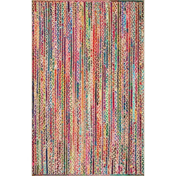 Contemporary Area Rug, Unique Design With Braided Multicolored Jute, 9' X 12'