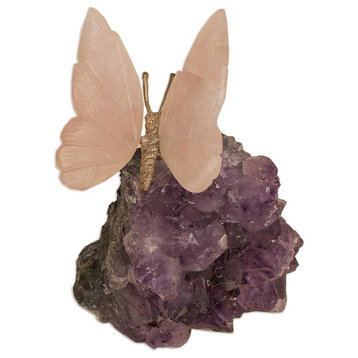 Rosy Wings Amethyst and Rose Quartz Figurine