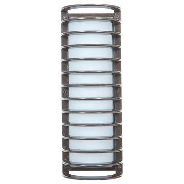 Bermuda Outdoor Bulkhead Wall-Light, 17", Ribbed Frosted Glass Shade, Satin