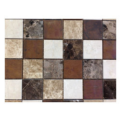 GL Stone Tile - Emperador Square Metal and Marble Mosaic Tile, 11 Sheets - Mosaic Tile