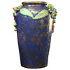 Consigned Large Italian Majolica Umbrella Stand Vase Jardiniere  Blue & Gold