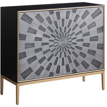 ACME Quilla Wooden Console Table with Metal Legs in Gray and Brass