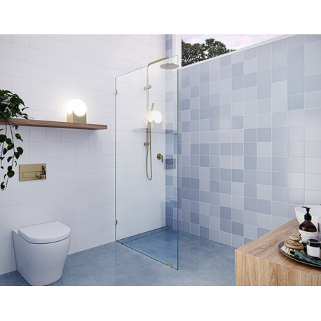 78"x37.5" Frameless Shower Door Single Fixed Panel, Polished Brass