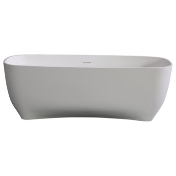 67" White Matte Solid Surface Resin Bathtub, Standard