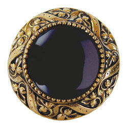 Inviting Home Inc. - Victorian Knob, Bright Brass With Onyx - Cabinet And Drawer Knobs