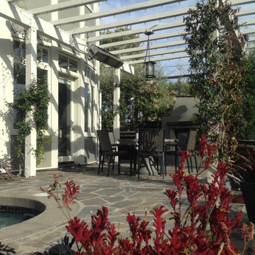Creating outdoor rooms in terraced back yard