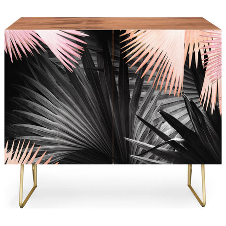 Deny Designs Midnight Coral Credenza, Walnut, Gold Steel Legs