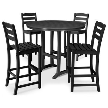 Polywood 5-Piece La Casa Side Chair Bar Dining Set, Black