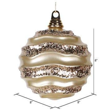 Vickerman M132138 8" Champagne Stripe Candy Finish Wave Ball Christmas Ornament