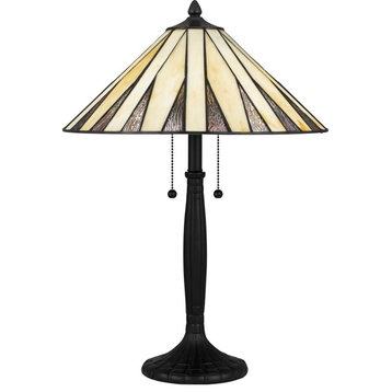 Tiffany 2 Light Table Lamp, Matte Black