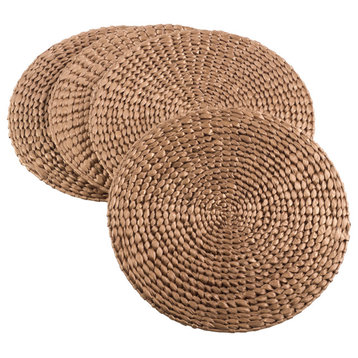 Natural Water Hyacinth Round Hand Woven Rattan Placemat, Set of 4, Gold