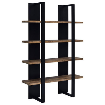 Benzara BM245878 Bookcase With 4 Tier Shelves and Wooden Frame, Brown and Black