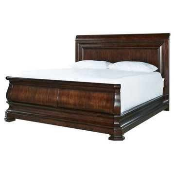 Beaumont Lane Modern Wood King Sleigh Bed in Rustic Cherry/Antique Bronze