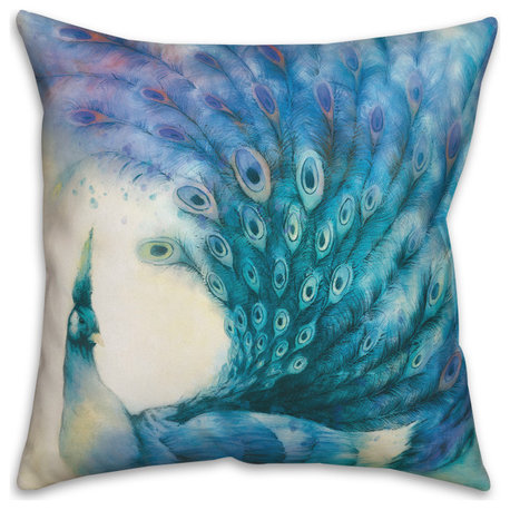 Watercolor Peacock 2 18x18 Spun Poly Pillow