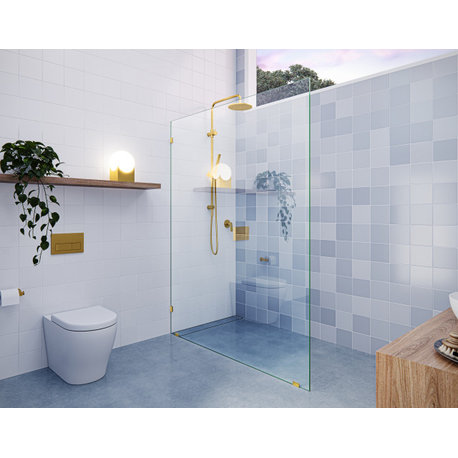 78"x60" Frameless Shower Door Single Fixed Panel, Satin Brass