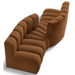 Meridian Furniture - Arc Velvet Upholstered 4-Pc. Facing Modular Sectional, Saddle - Give your living room or den the perfect blend of style and versatility with this Arc velvet fabric curved modular Sectional. Part of the Arc modular furniture collection, this Sectional comes upholstered in rich saddle velvet fabric and features deep channel tufting that adds a touch of luxury while enhancing comfort and support. A seamless combination of form and function, this chair can be used with other Arc pieces to create a myriad of configurations in your well-curated room.
