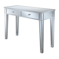Mirrored Desks Houzz Convenience Concepts Mirrored Desk Vanity Silver Desks And Hutches
