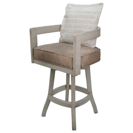 Swivel Wood Bar Stool Kadir Pillow on S-Base, Sandstone - Cream Pillow - Beige, 30"
