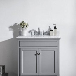 36 inch Gray Bathroom Vanity Set with White Carrera Marble Top - Bathroom Vanities And Sink Consoles