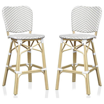Furniture of America Adino Aluminum Patio Bar Chair in Gray (Set of 2)