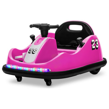 DIY Sticker Race #00-99 Twin-Motor 12V Kids Electric Ride On Bumper Car, Pink