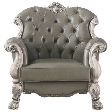 45" Bone White Faux Leather And Vintage Bone White Arm Chair