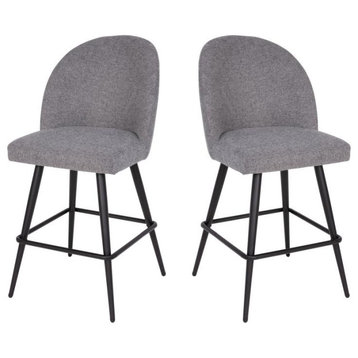 Lyla Set of 2 Commercial Counter Stools, Steel Frames & Footrests, Gray Faux Lin