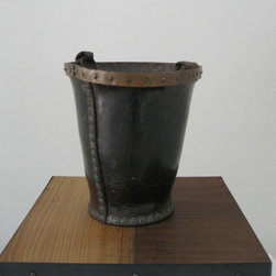 Antique Leather Bucket With Nailhead Details - Home Decor